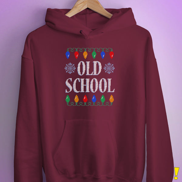 Old School Ugly Christmas Sweater Hoodie - Maroon